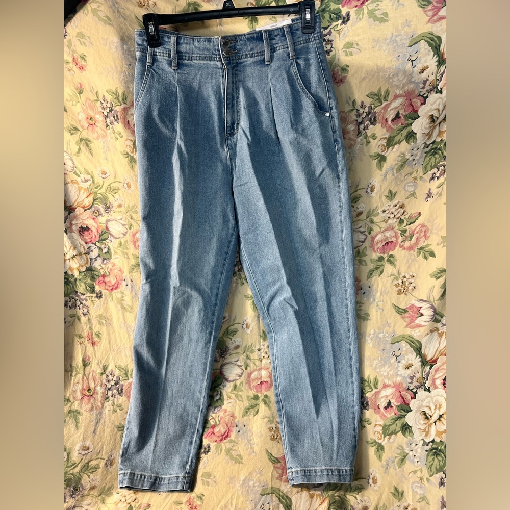 ON 34th High Rise Pleated Taper Leg Denim Jeans
